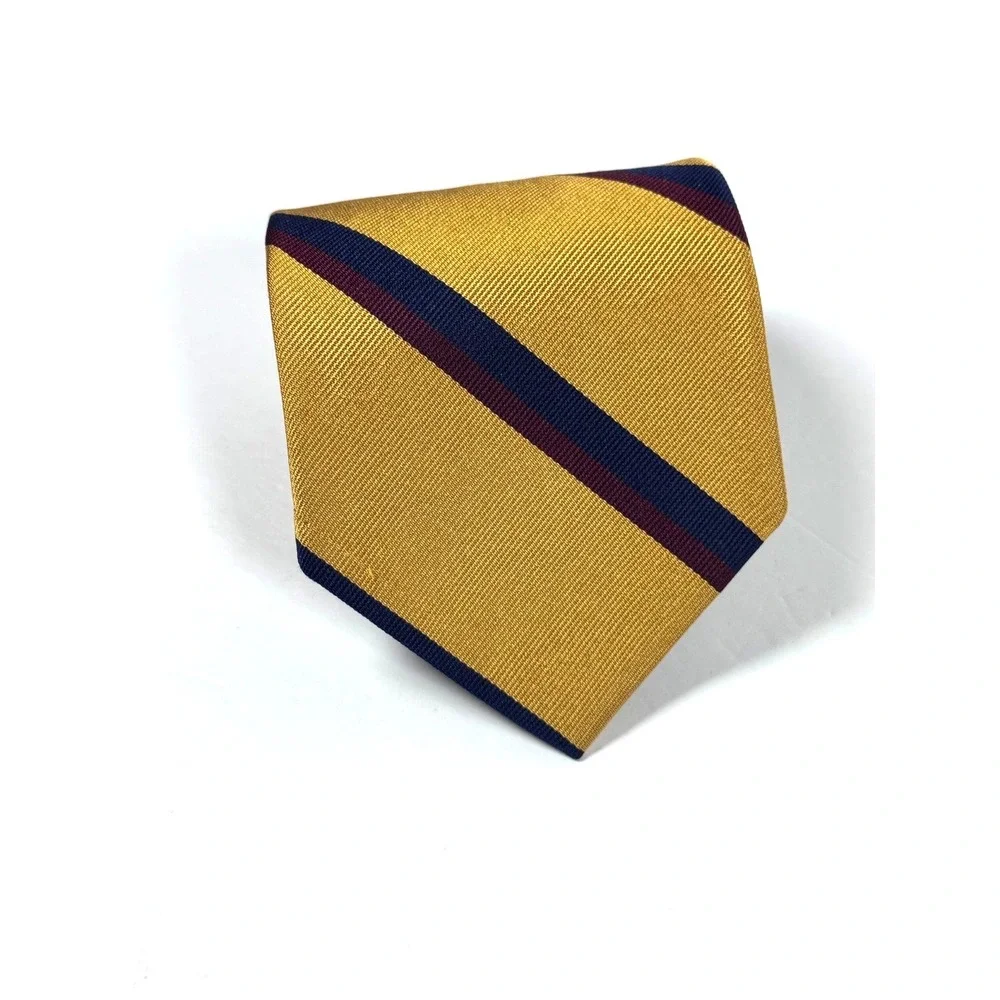 Brooks Brothers Makers Silk Repp Tie Gold Blue Burgundy Striped Made‎ in USA